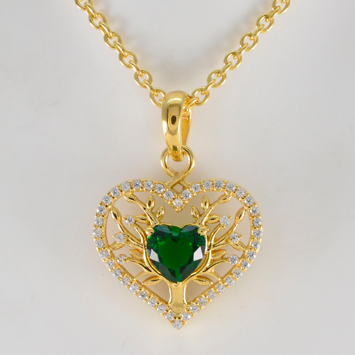 riyo gemme adorabili cuore sfaccettato verde smeraldo cz ciondolo in argento massiccio regalo per il matrimonio