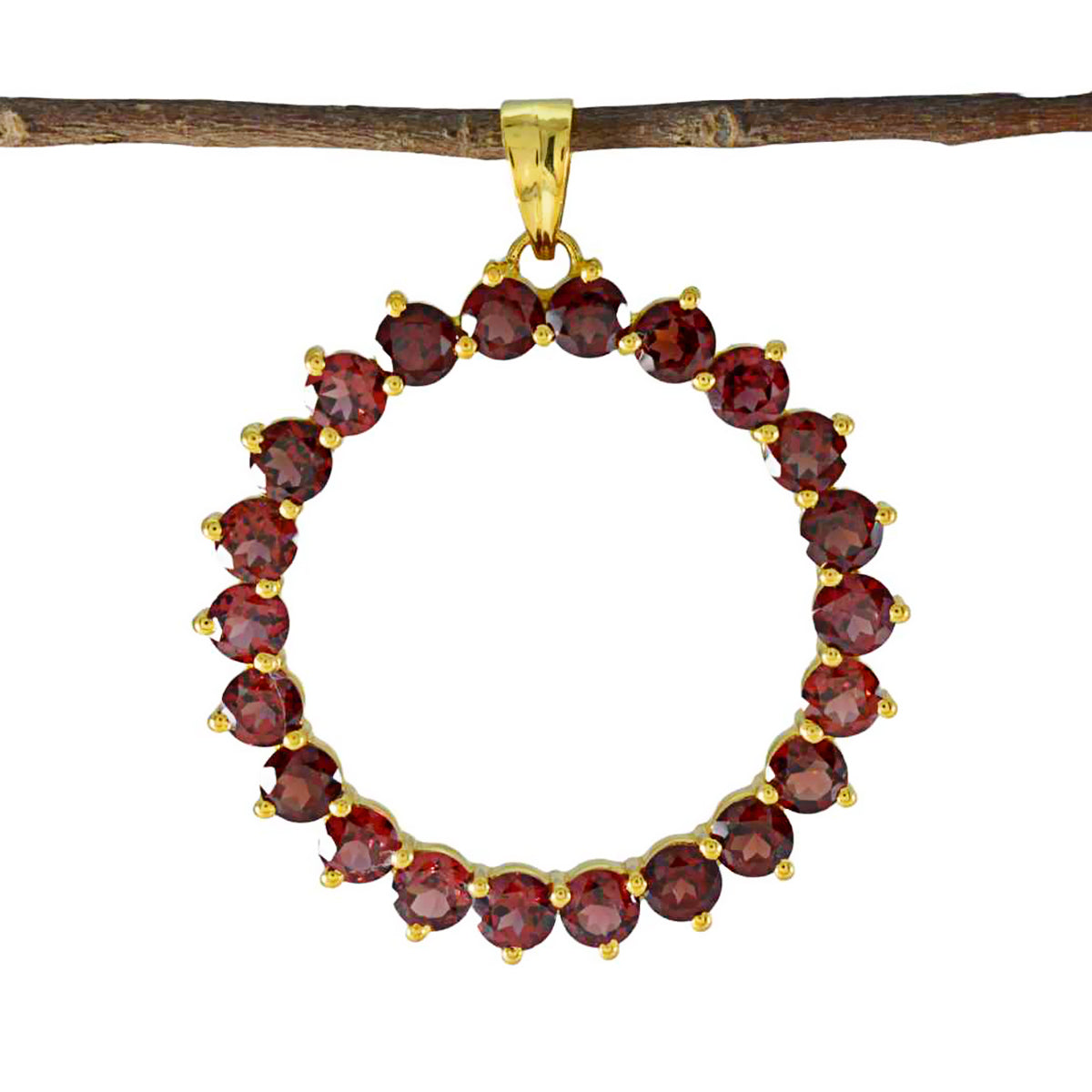 Riyo Alluring Gems runder facettierter roter Granat-Anhänger aus massivem Silber, Geschenk für Karfreitag