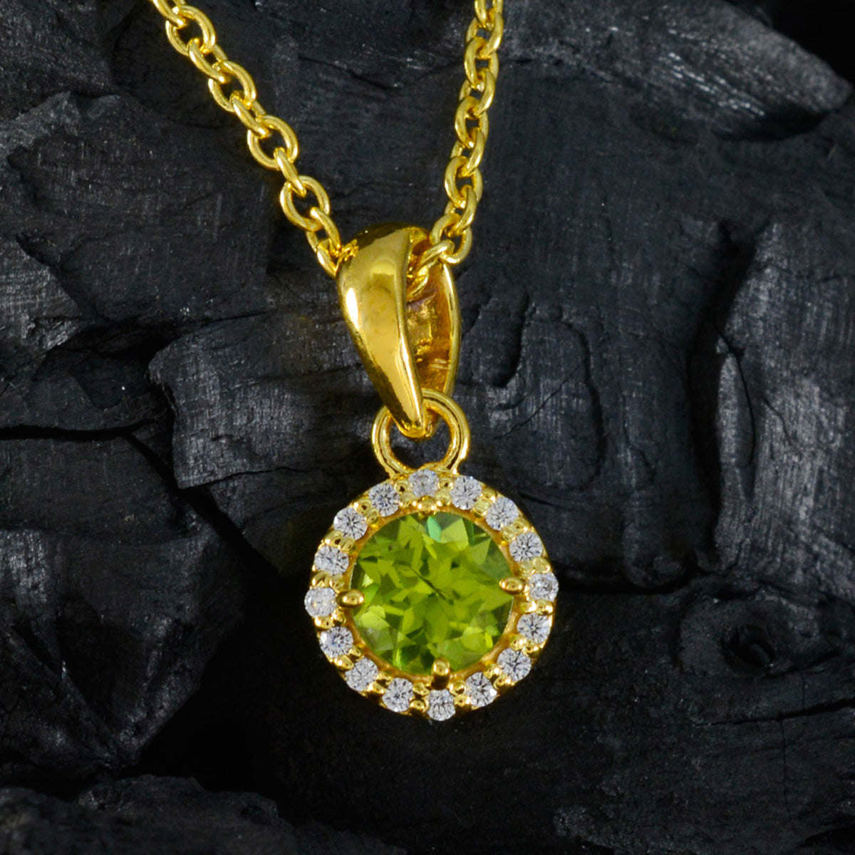 Riyo – pendentif rond en argent péridot vert à facettes, pierres précieuses mignonnes, cadeau pour femme