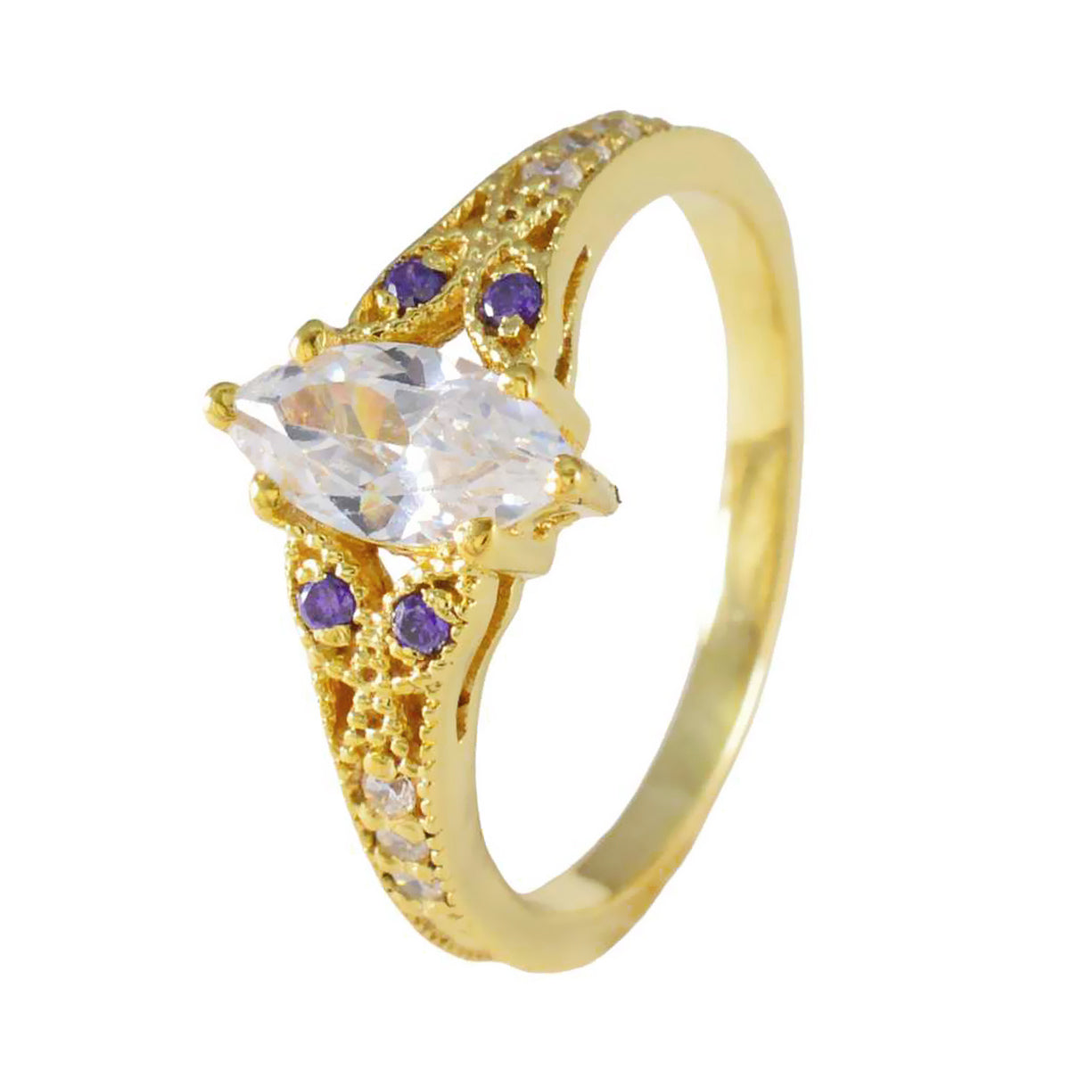 anello riyo in argento antico con placcatura in oro giallo con pietra di ametista a forma di marquise con montatura a punta, anello di compleanno per gioielli di moda