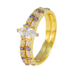 Atractivo anillo de plata riyo con chapado en oro amarillo, piedra amatista, forma de marquesa, ajuste de punta, joyería de diseñador, anillo de viernes negro