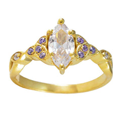 riyo bellissimo anello in argento con placcatura in oro giallo con pietra di ametista a forma di marquise con montatura a punta anello natalizio