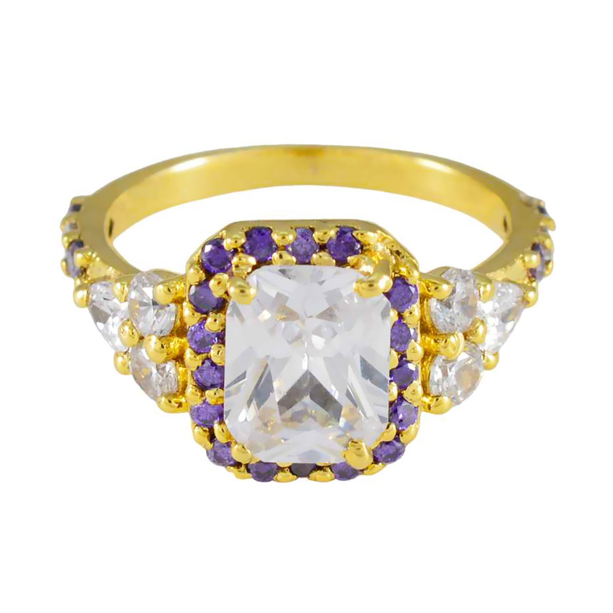 Riyo Best Silver Ring With Yellow Gold Plating Amethyst Stone Octagon Shape Prong Setting Antique Jewelry Cocktail Ring