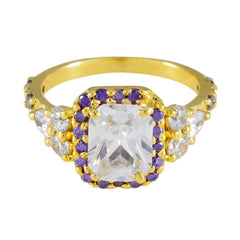 Серебряное кольцо riyo best с покрытием из желтого золота, аметист, восьмиугольная форма, закрепка зубца, старинное ювелирное изделие, коктейльное кольцо