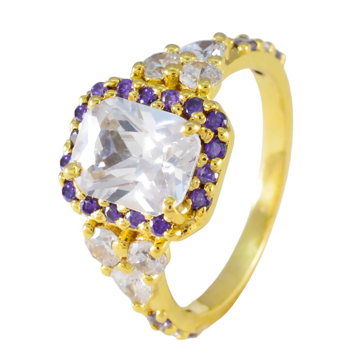 riyo miglior anello in argento con placcatura in oro giallo, pietra di ametista, forma ottagonale, montatura a punta, anello da cocktail con gioielli antichi