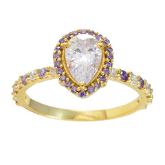 Riyo Bulk Silver Ring With Yellow Gold Plating Amethyst Stone Pear Shape Prong Setting Bridal Jewelry Easter Ring