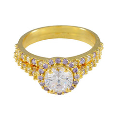 riyo choice silverring med gult guldplätering ametiststen rund form uttagsinställning anpassade smycken fars dag ring