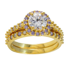 riyo choice silverring med gult guldplätering ametiststen rund form uttagsinställning anpassade smycken fars dag ring
