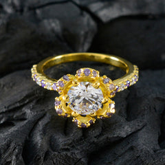 anello completo in argento riyo con placcatura in oro giallo, pietra di ametista, forma rotonda, montatura a punta, gioielli di moda, anello di Halloween