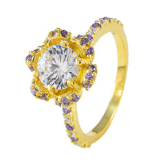 anello completo in argento riyo con placcatura in oro giallo, pietra di ametista, forma rotonda, montatura a punta, gioielli di moda, anello di Halloween