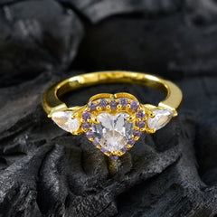 riyo abbagliante anello in argento con placcatura in oro giallo con pietra di ametista a forma di cuore con montatura a punta per anello di Capodanno