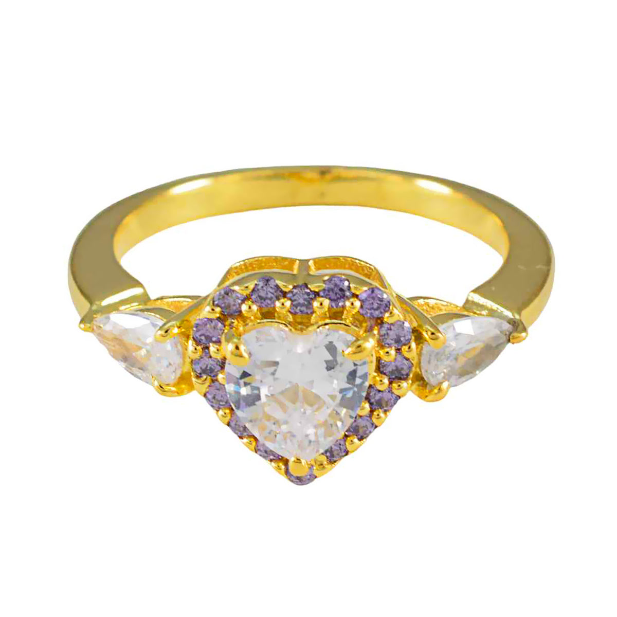 Riyo Dazzling Silver Ring With Yellow Gold Plating Amethyst Stone Heart Shape Prong Setting Jewelry New Year Ring