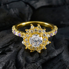 anello in argento di design riyo con placcatura in oro giallo con pietra di ametista a forma rotonda con montatura a punta di gioielli antichi anello del ringraziamento