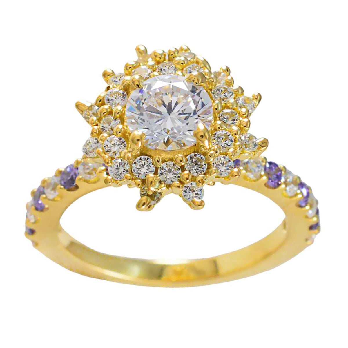 anello in argento di design riyo con placcatura in oro giallo con pietra di ametista a forma rotonda con montatura a punta di gioielli antichi anello del ringraziamento