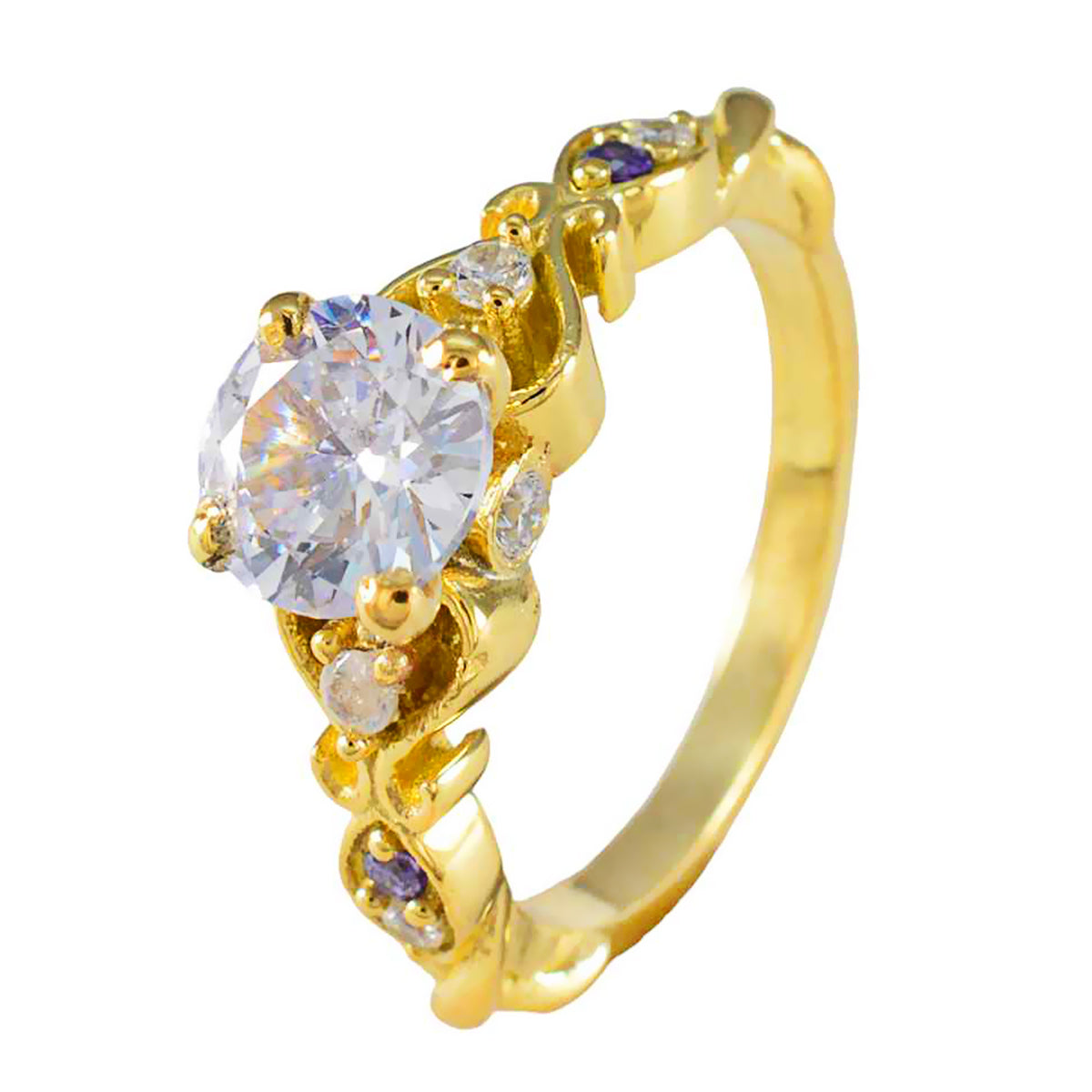 Riyo wenselijk zilveren ring met geel goud plating amethist steen ronde vorm griffenzetting bruidssieraden Valentijnsdag ring