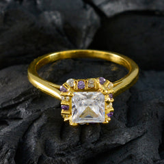 Riyo elegante zilveren ring met geelgouden amethiststeen vierkante vorm Prong-instelling Handamde sieraden trouwring