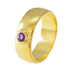 Riyo Excellent Silver Ring With Yellow Gold Plating Amethyst Stone Round Shape Prong Setting Custom Jewelry Anniversary Ring