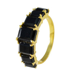 Riyo Exporter Silver Ring With Yellow Gold Plating Black Onyx Stone Octagon Shape Prong Setting Fashion Jewelry Black Friday Ring