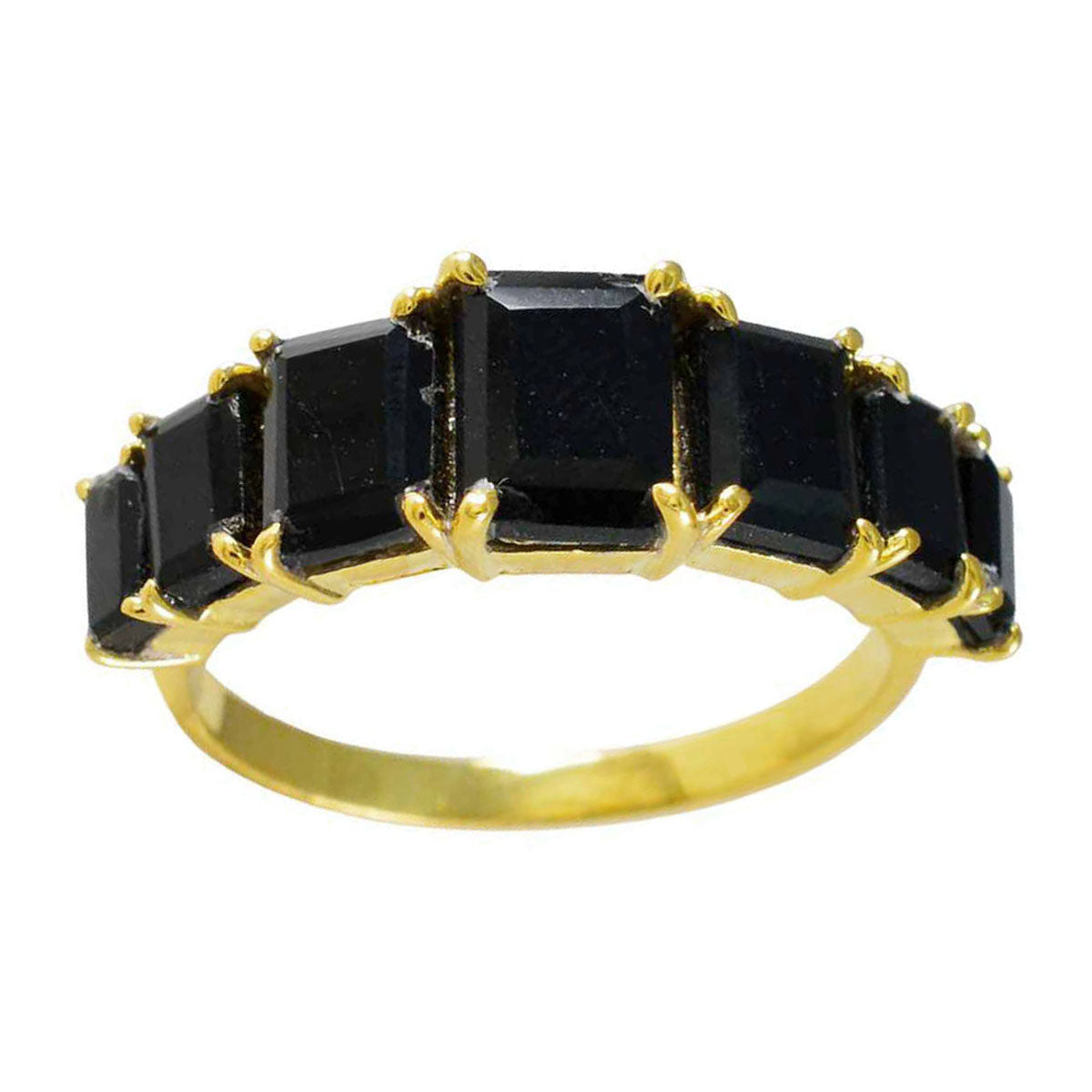 Riyo Exporteur Silberring mit Gelbgoldbeschichtung, schwarzer Onyx-Stein, achteckige Krappenfassung, Modeschmuck, Black-Friday-Ring