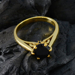 Riyo vaste bague en argent avec placage en or jaune pierre d'onyx noir forme ronde serti de griffes bijoux de créateur bague de noël