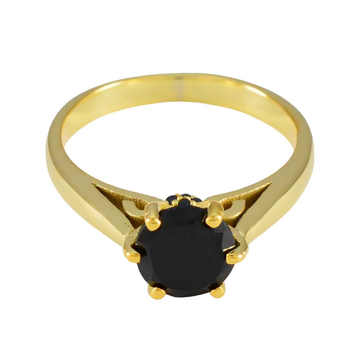 Riyo Extensive Silver Ring With Yellow Gold Plating Black Onyx Stone Round Shape Prong Setting Designer Jewelry Christmas Ring