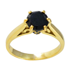 Riyo Extensive Silver Ring With Yellow Gold Plating Black Onyx Stone Round Shape Prong Setting Designer Jewelry Christmas Ring