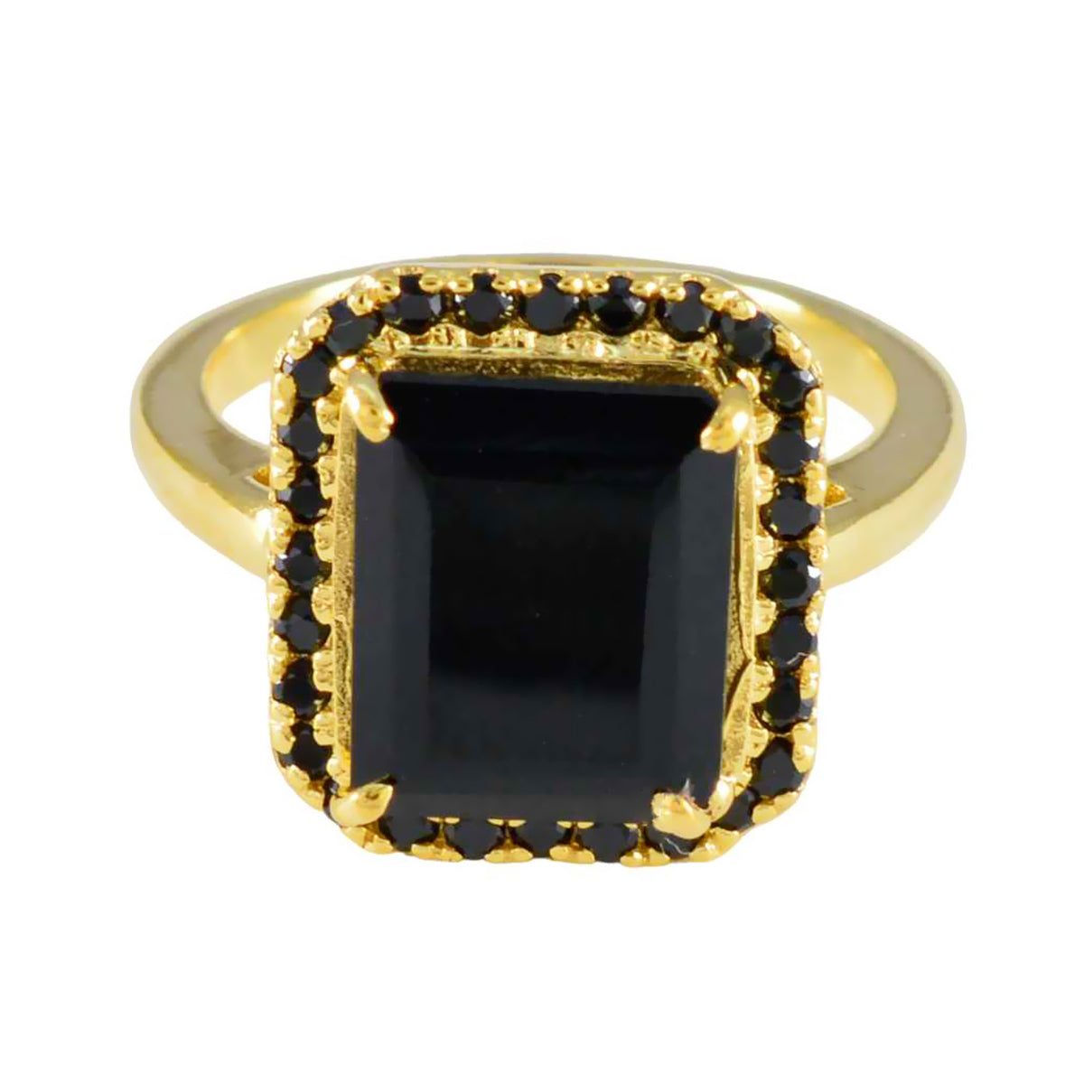 Riyo Gorgeous Silver Ring With Yellow Gold Plating Black Onyx Stone Octagon Shape Prong Setting Antique Jewelry Easter Ring