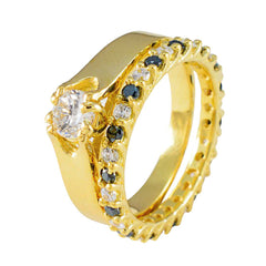 Серебряное кольцо riyo оптом с покрытием из желтого золота, синий сапфир, камень cz, круглая форма, закрепка зубца, свадебные украшения, обручальное кольцо