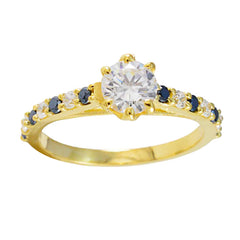 Anillo de plata riyo jaipur con chapado en oro amarillo, zafiro azul, piedra cz, forma redonda, ajuste de punta, joyería de moda, anillo para el día de la madre