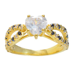 riyo storskalig silverring med gul guldplätering blå safir cz sten hjärta form utsprång inställning smycken tacksägelse ring