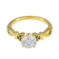 Riyo adorable anillo de plata con chapado en oro amarillo zafiro azul cz piedra forma redonda ajuste de punta joyería antigua anillo del día de San Valentín