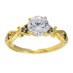 Riyo adorable anillo de plata con chapado en oro amarillo zafiro azul cz piedra forma redonda ajuste de punta joyería antigua anillo del día de San Valentín