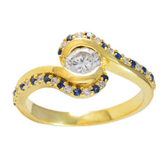 produttore riyo anello in argento con placcatura in oro giallo zaffiro blu pietra cz forma rotonda castone con montatura anello nuziale gioielli da sposa