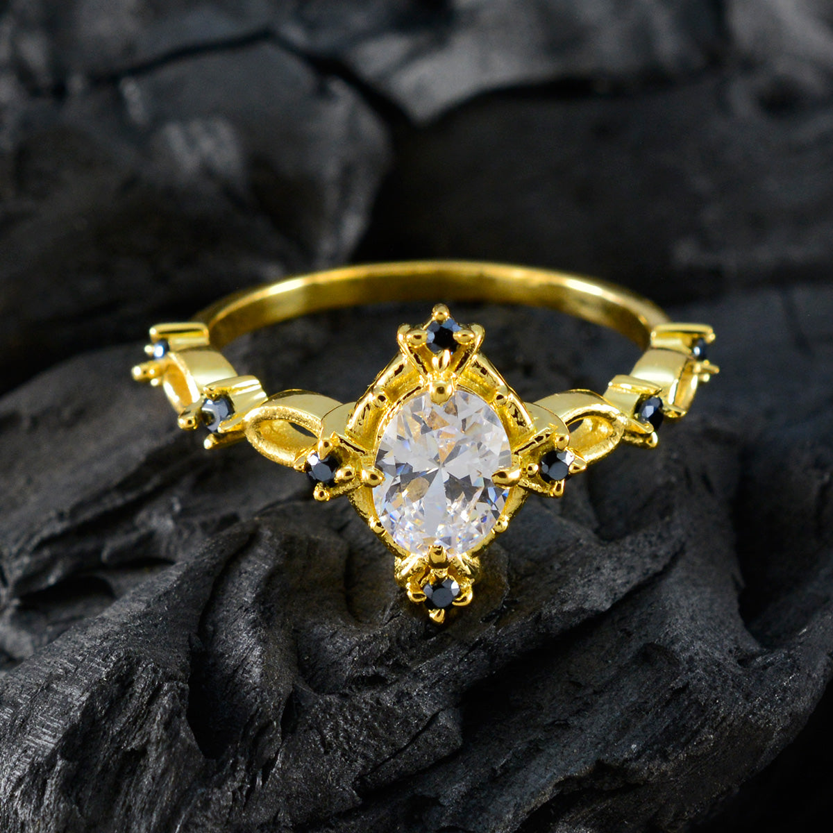 Серебряное кольцо riyo в целом с покрытием из желтого золота, синий сапфир, камень cz, форма зубца, установка ювелирных изделий на заказ, кольцо на день рождения