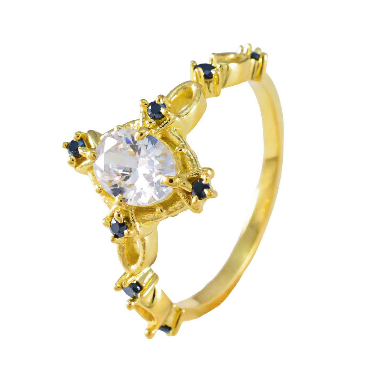 anello in argento riyo con placcatura in oro giallo zaffiro blu pietra cz forma marquise anello di compleanno gioielli personalizzati con montatura a polo