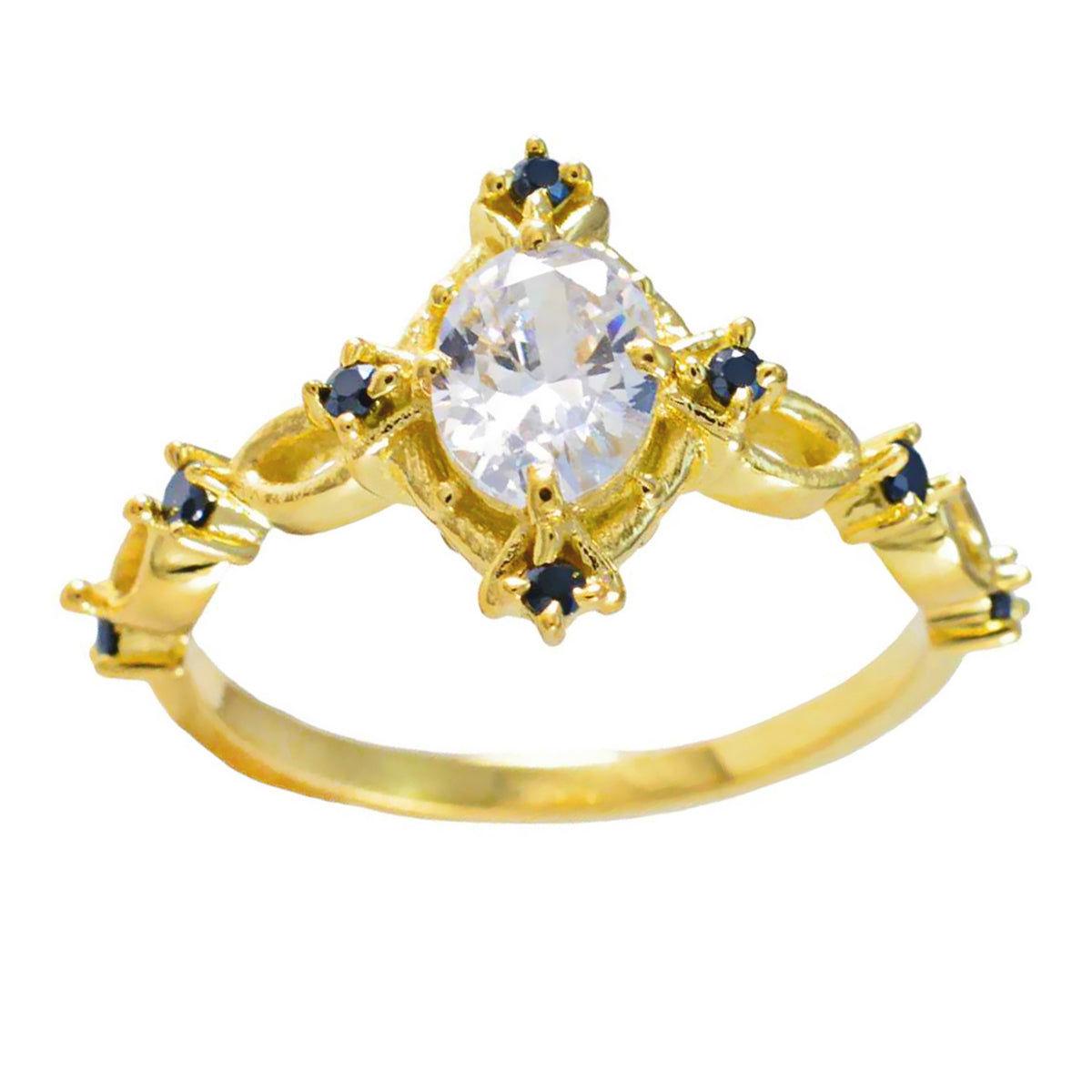 riyo overall silverring med gult guldplätering blå safir cz sten markis form stift inställning anpassade smycken födelsedagsring