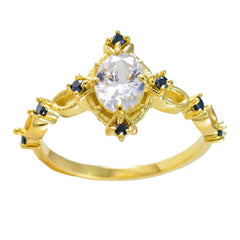 Серебряное кольцо riyo в целом с покрытием из желтого золота, синий сапфир, камень cz, форма зубца, установка ювелирных изделий на заказ, кольцо на день рождения