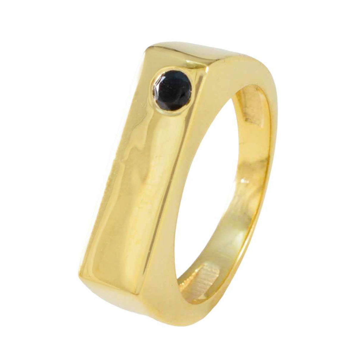 Riyo Perfecte zilveren ring met geelgouden blauwe saffiersteen Ronde vorm Bezel Setting Stijlvolle sieraden Black Friday-ring