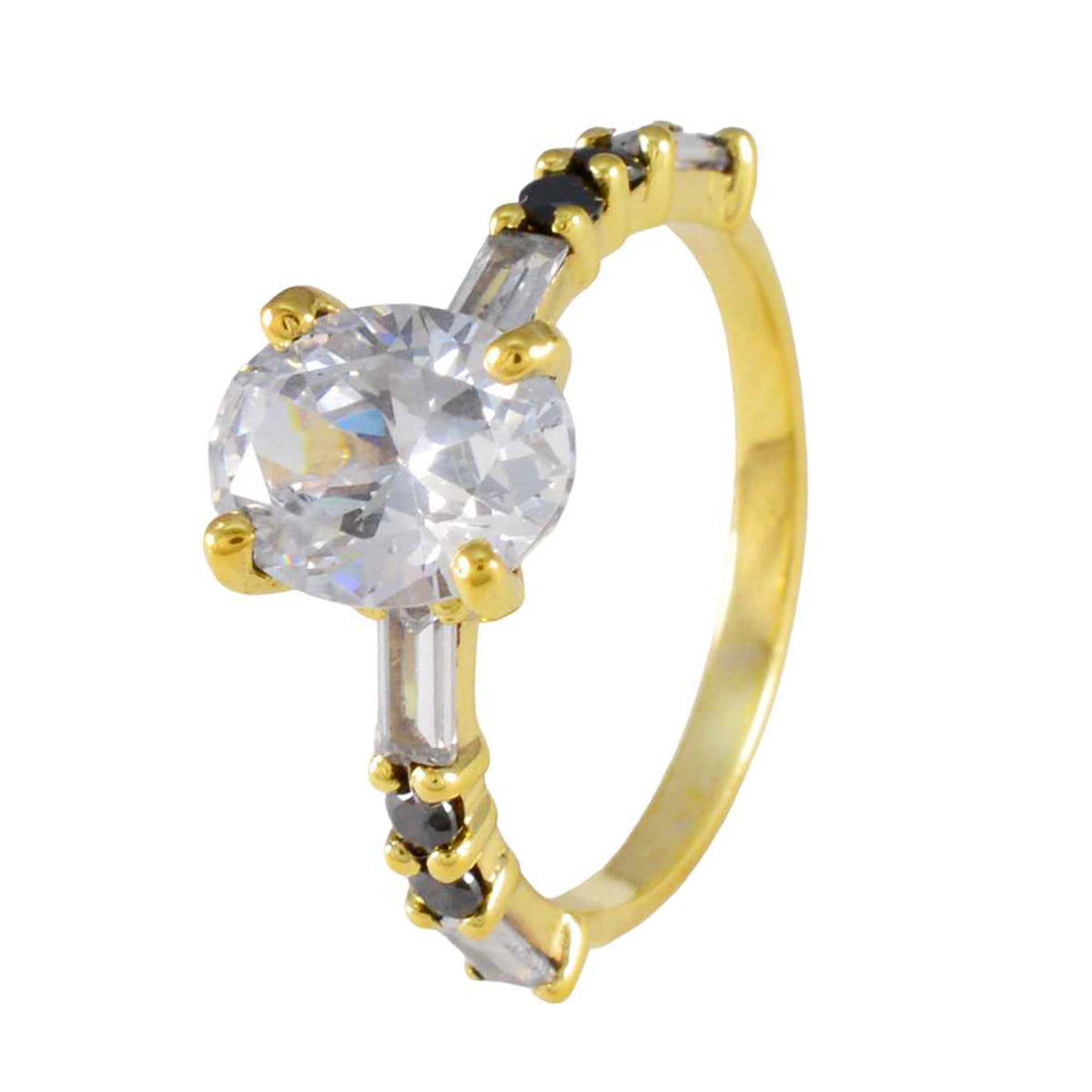 anello riyo prime in argento con placcatura in oro giallo, pietra di zaffiro blu, forma ovale, montatura a punta, anello natalizio per gioielli di moda