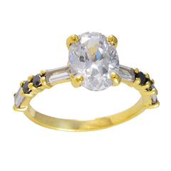 Anillo de plata riyo prime con chapado en oro amarillo, piedra de zafiro azul, ajuste de punta con forma ovalada, joyería de moda, anillo de Navidad