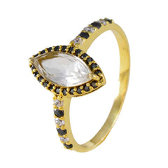 Riyo Quantitative Silver Ring With Yellow Gold Plating Blue Sapphire Stone Marquise Shape Prong Setting Designer Jewelry Cocktail Ring