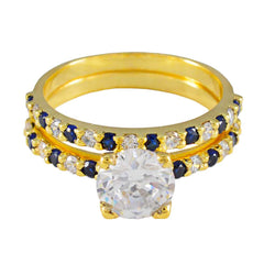 Редкое серебряное кольцо Riyo с покрытием из желтого золота, синий сапфир, круглая форма, зубец, ювелирное изделие, пасхальное кольцо