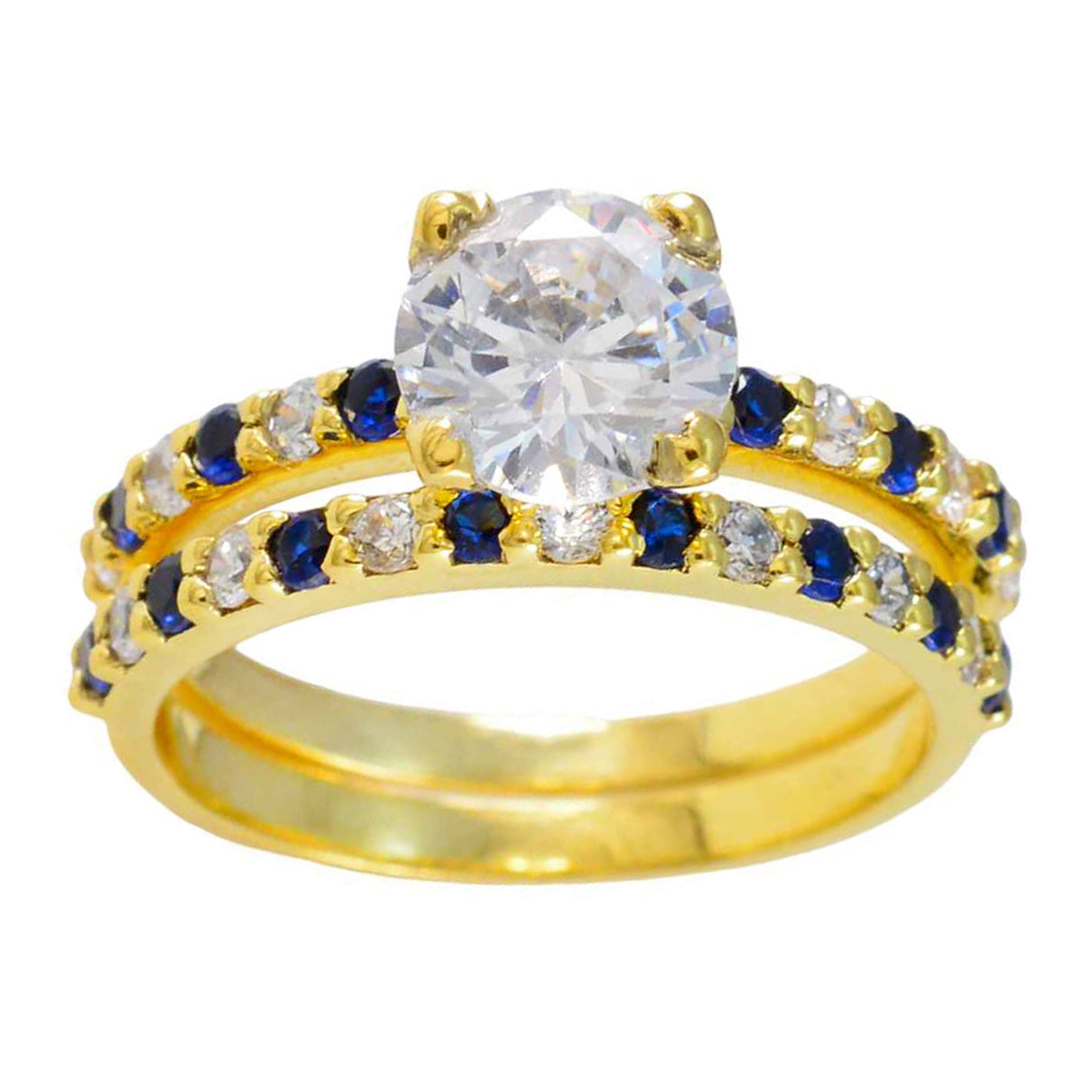 Riyo – bague en argent rare avec placage en or jaune, pierre saphir bleue, forme ronde, sertissage à griffes, bijoux de pâques