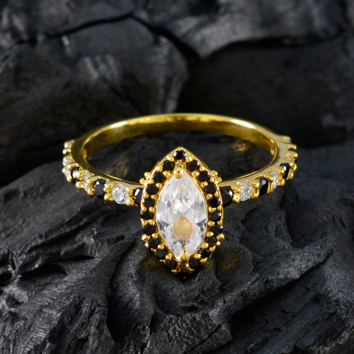 riyo superbo anello in argento con placcatura in oro giallo con pietra di zaffiro blu a forma di marquise con montatura a punta anello di fidanzamento con gioielli antichi