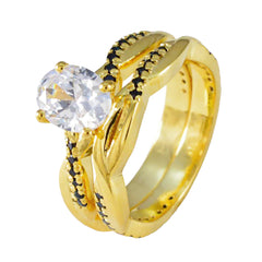 Anillo de plata riyo suppiler con chapado en oro amarillo, piedra de zafiro azul, ajuste de punta de forma ovalada, joyería nupcial, anillo del día del padre