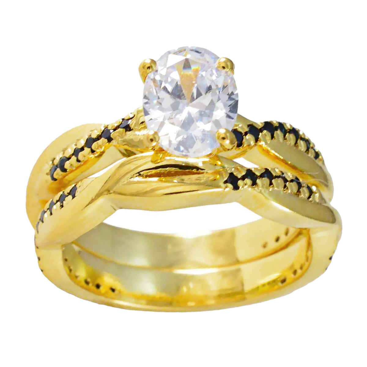 Anillo de plata riyo suppiler con chapado en oro amarillo, piedra de zafiro azul, ajuste de punta de forma ovalada, joyería nupcial, anillo del día del padre