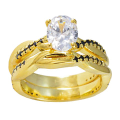 riyo suppiler silverring med gul guldplätering blå safirsten oval form stiftinställning brudsmycken fars dag ring