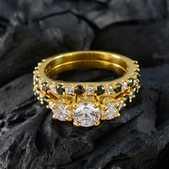 Поставка riyo серебряное кольцо с покрытием из желтого золота, синий сапфир, круглая форма, установка зубца, ювелирные изделия на заказ, кольцо на Хэллоуин