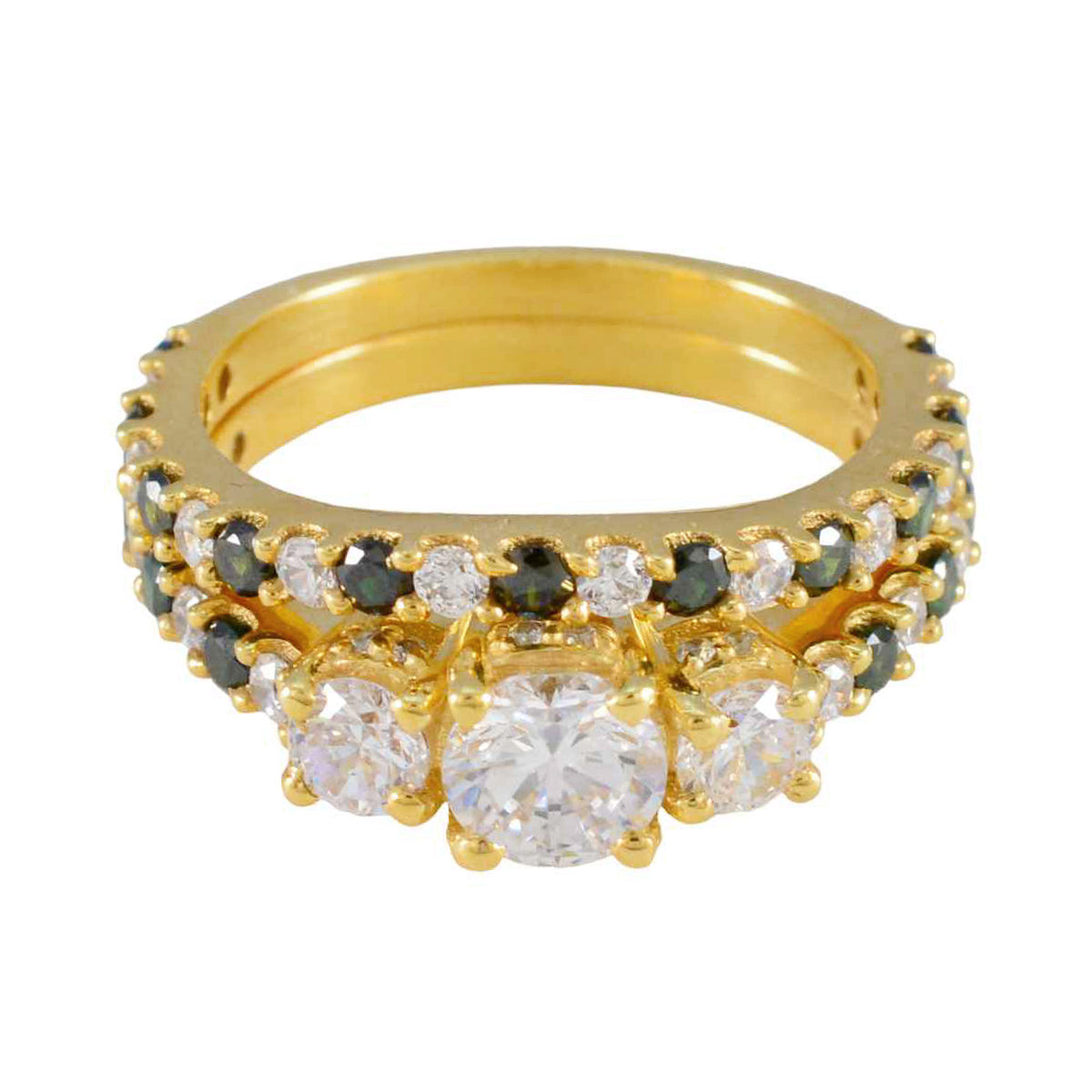Поставка riyo серебряное кольцо с покрытием из желтого золота, синий сапфир, круглая форма, установка зубца, ювелирные изделия на заказ, кольцо на Хэллоуин