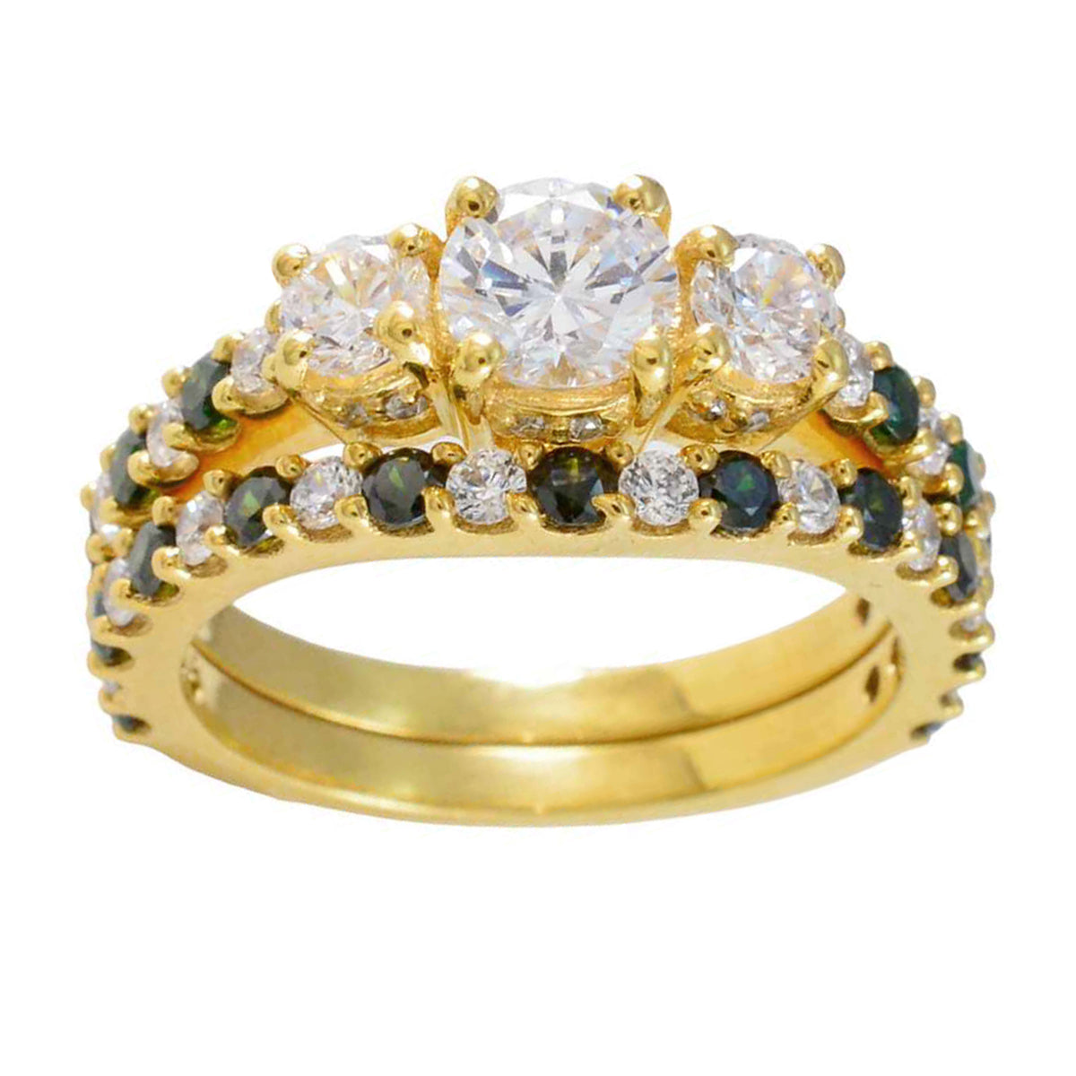 Riyo Supply Silver Ring With Yellow Gold Plating Blue Sapphire Stone Round Shape Prong Setting Custom Jewelry Halloween Ring